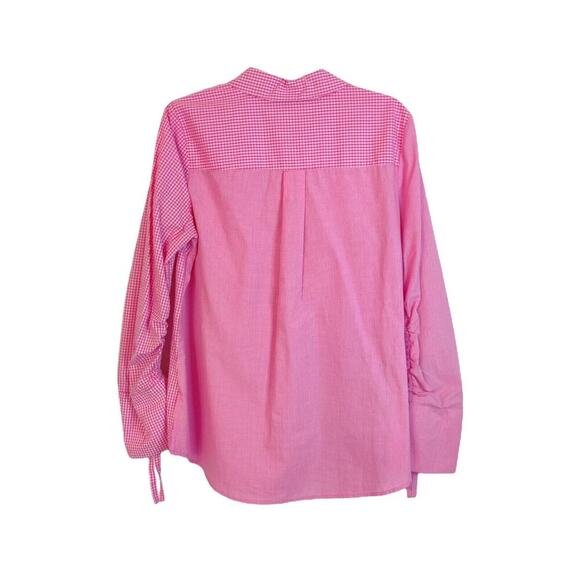 Plaid Asymmetrical Long Sleeve Button Down Shirt Blouse Pink Size L - Picture 4 of 11